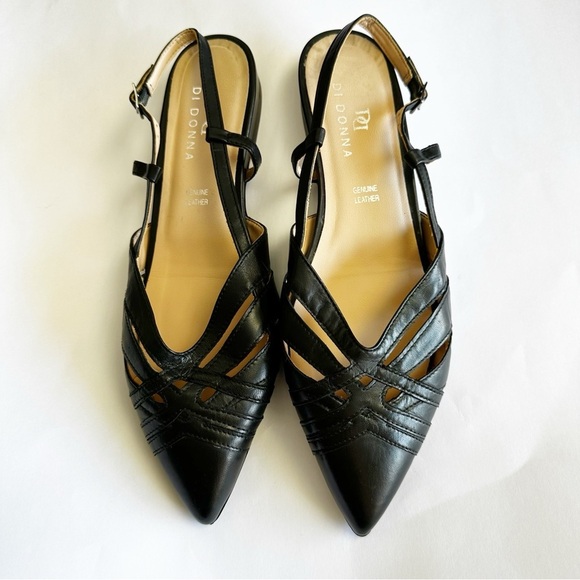 Di Donna Italy Black Leather Pointed-Toe Flats Slingback Minimalist Neutral 40 - Picture 1 of 9